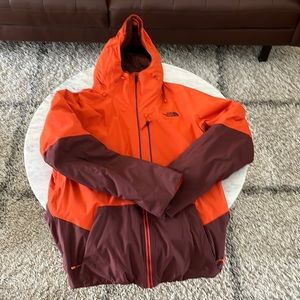 Burnt Orange and maroon The North Face ski jacket